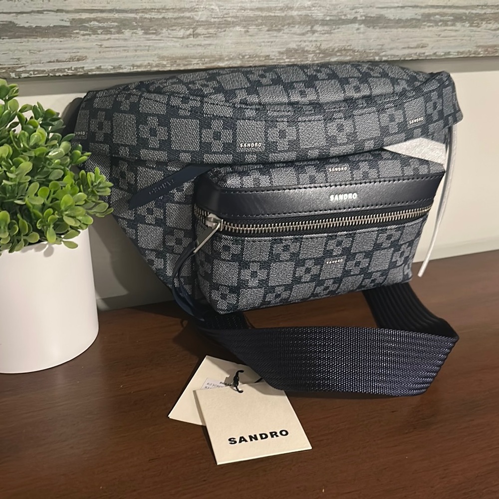 Sandro Navy Blue Patterned Crossbody Bag